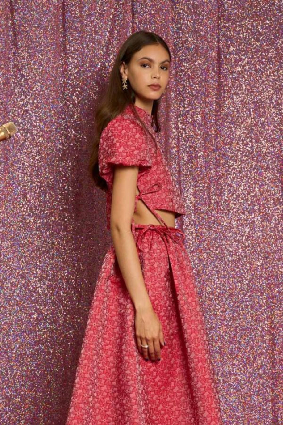 Sister Jane Flower Power Jacquard Crop Top - Ruby Red | Garmentory