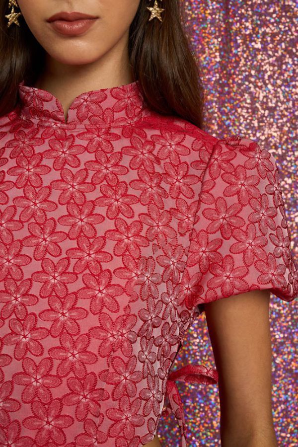 Sister Jane Flower Power Jacquard Crop Top - Ruby Red | Garmentory