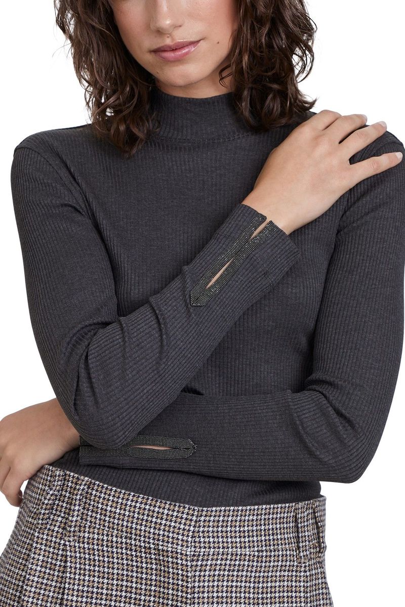 Brunello Cucinelli Ribbed Jersey Top Anthracite Garmentory - Main Image