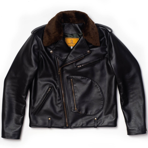 Shangri-la Heritage Chiodo Fur Collar Steerhide Leather Jacket - Black