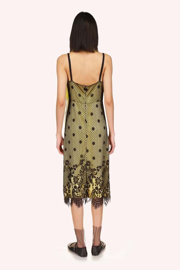 Anna Sui Washed Satin With Lace Dress - Canary Yellow/Black | Garmentory