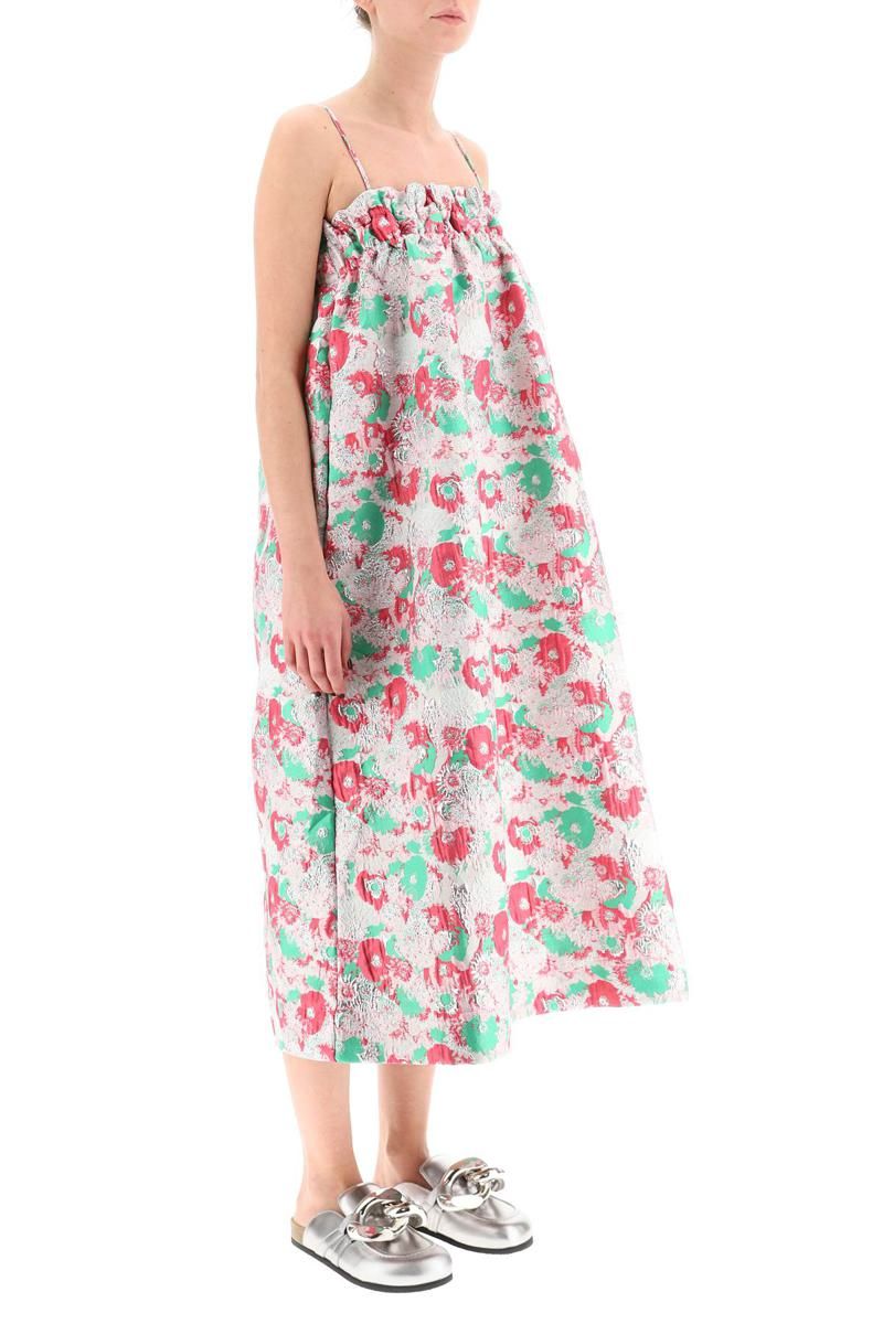 【GANNI】3D Jacquard Rhythm Collar Long Dress/全国送料無料 GANNI botanical-print Jacquard long-sleeve Minidress | Red