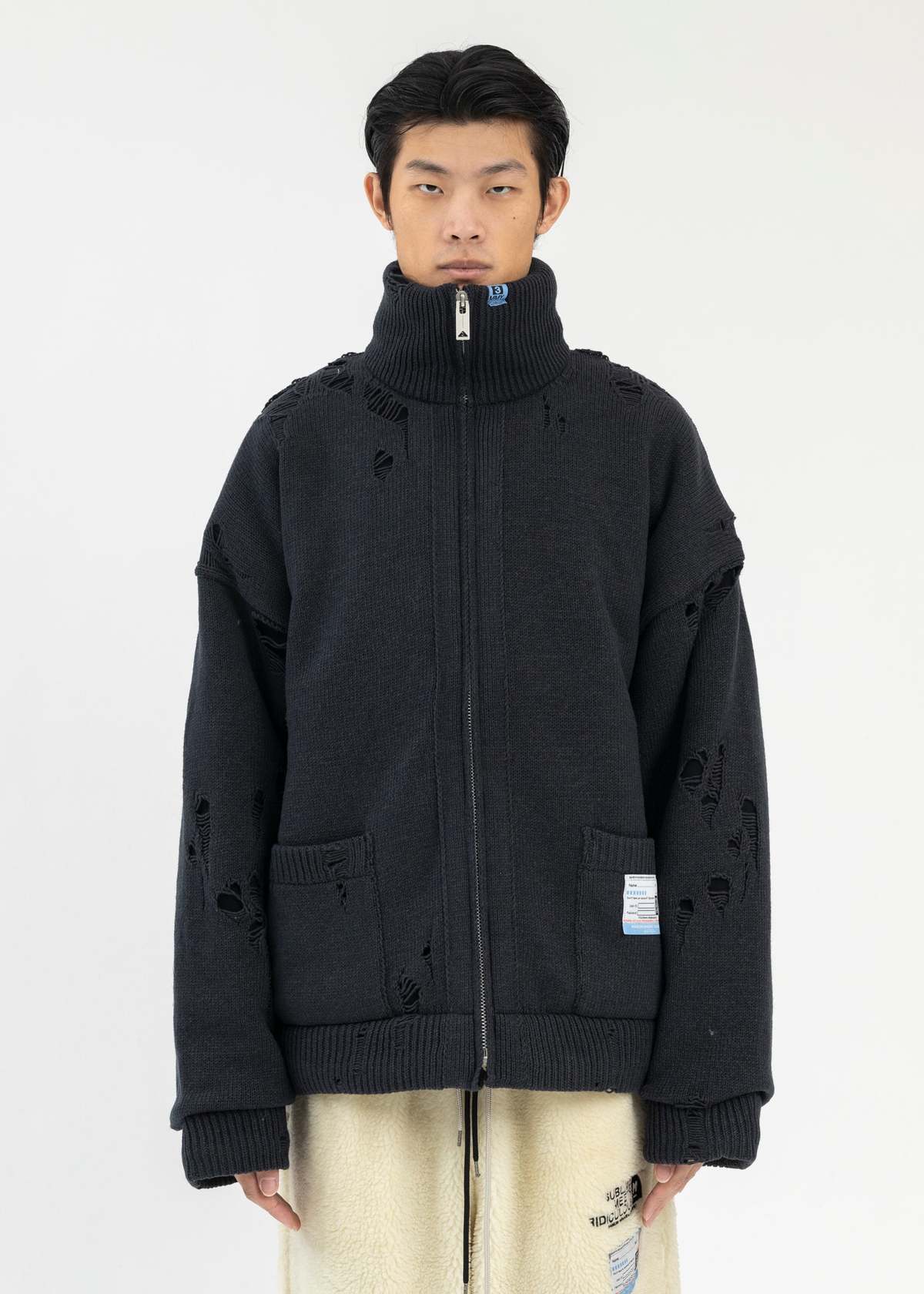Black Padded Zip Knit Cardigan | Garmentory