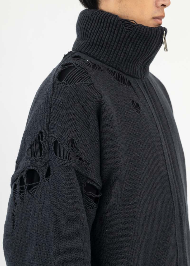 Black Padded Zip Knit Cardigan | Garmentory