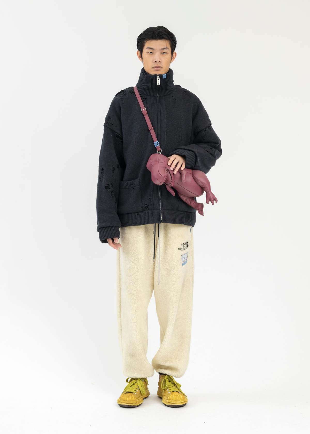 Black Padded Zip Knit Cardigan | Garmentory