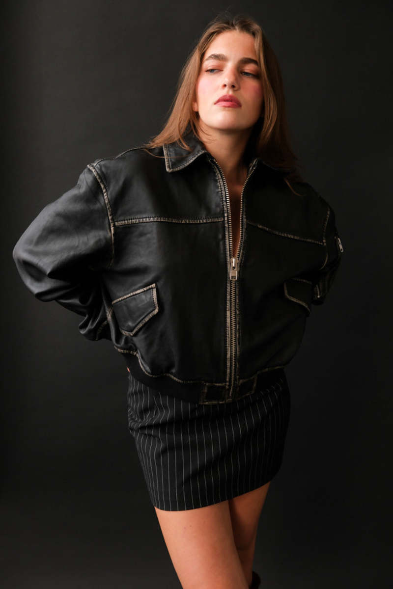 Oval Square ROCKER LEATHER BOMBER - VINTAGE BLACK