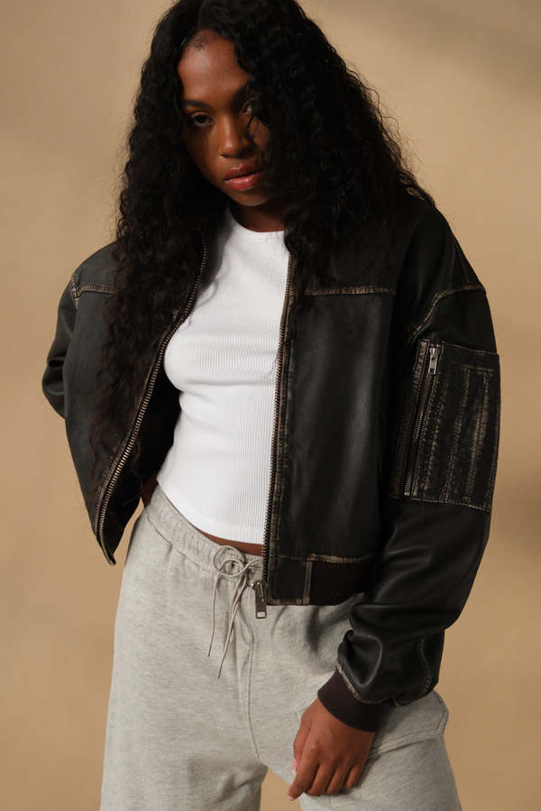 Oval Square ROCKER LEATHER BOMBER - VINTAGE BLACK