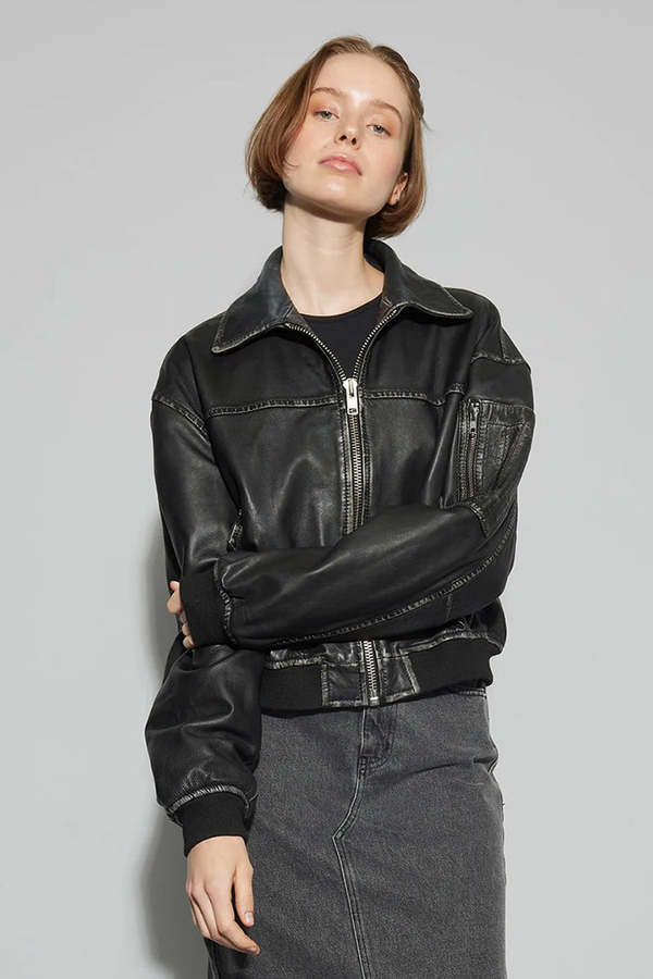 Oval Square ROCKER LEATHER BOMBER - VINTAGE BLACK