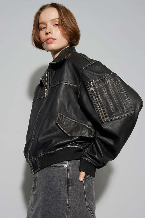 Oval Square ROCKER LEATHER BOMBER - VINTAGE BLACK