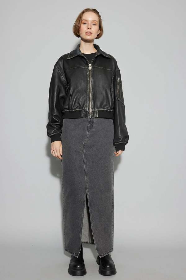 Oval Square ROCKER LEATHER BOMBER - VINTAGE BLACK