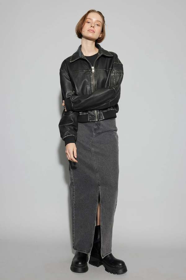 Oval Square ROCKER LEATHER BOMBER - VINTAGE BLACK