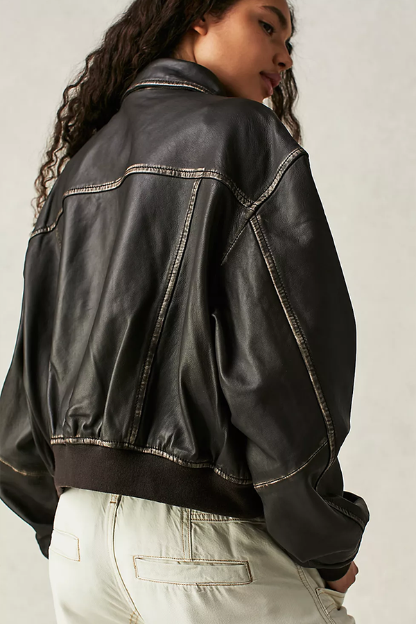 Oval Square ROCKER LEATHER BOMBER - VINTAGE BLACK