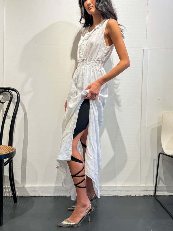 chinese dress ladies White wedding wrap summer linen dress 4895 – Xiaolizi