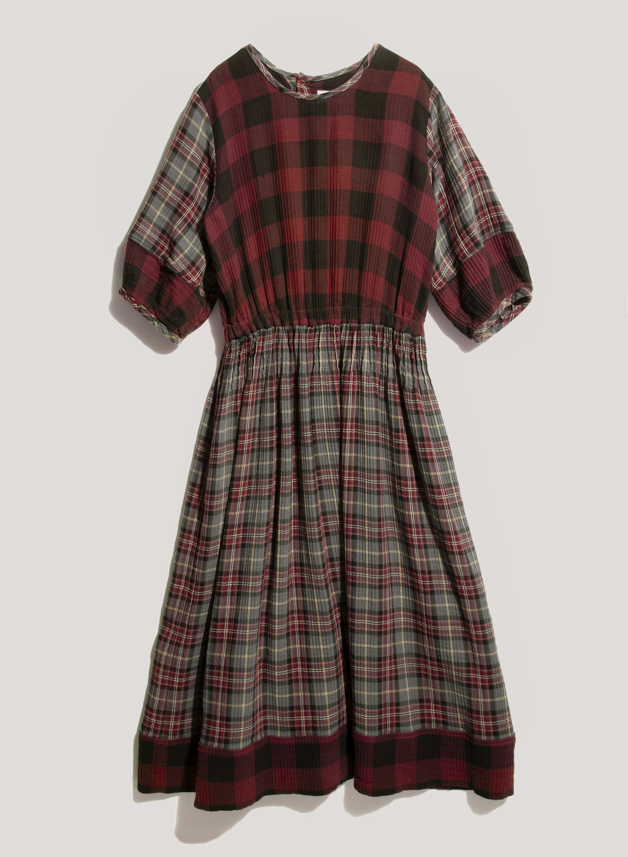 YMC Garden Check Dress - Burgundy Multi | Garmentory