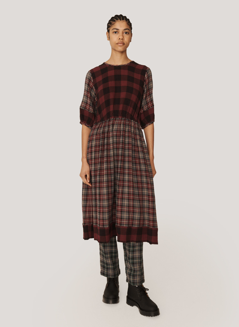 YMC Garden Check Dress - Burgundy Multi | Garmentory