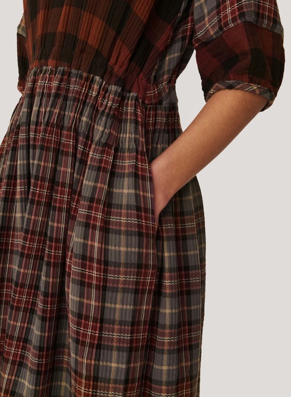 YMC Garden Check Dress - Burgundy Multi | Garmentory