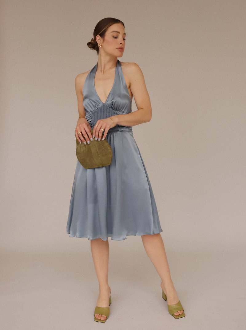 Vintage Susana Monaco Silk Halter Dress - Dusty Blue
