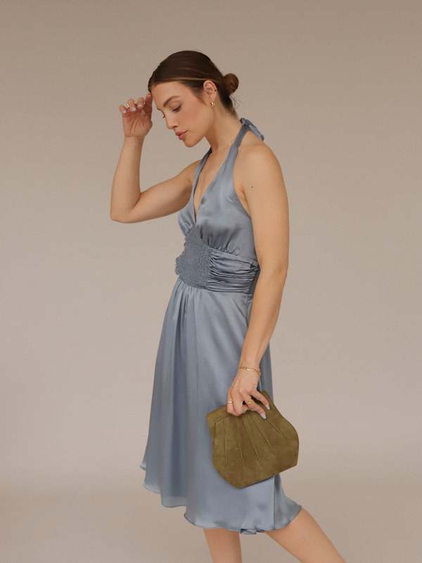 Vintage Susana Monaco Silk Halter Dress - Dusty Blue | Garmentory Vintage Susana Monaco Silk Halter Dress - Dusty Blue | Garmentory