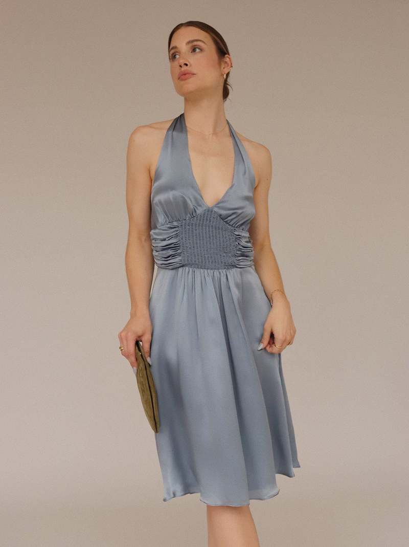 Vintage Susana Monaco Silk Halter Dress - Dusty Blue