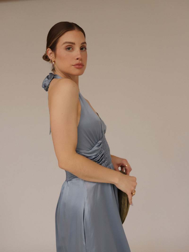 Vintage Susana Monaco Silk Halter Dress - Dusty Blue