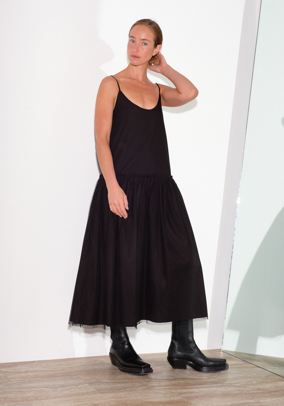 Ali Golden Drop Waist Dress with Mesh - Black | Garmentory