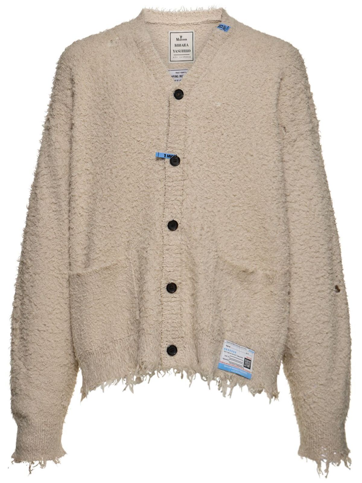 Mihara Yasuhiro Distressed Brushed Cotton Cardigan - Beige