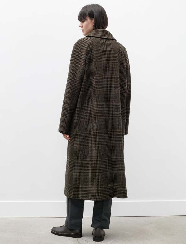 Margaret Howell Milled Check Wool Raglan Overcoat - Black/Olive