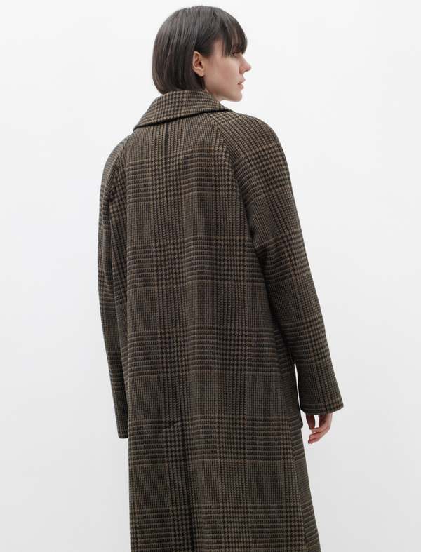 Margaret Howell Milled Check Wool Raglan Overcoat - Black/Olive