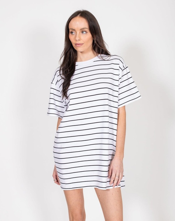 Brunette the Label Oversized Boxy Tee Dress - Black Stripe | Garmentory