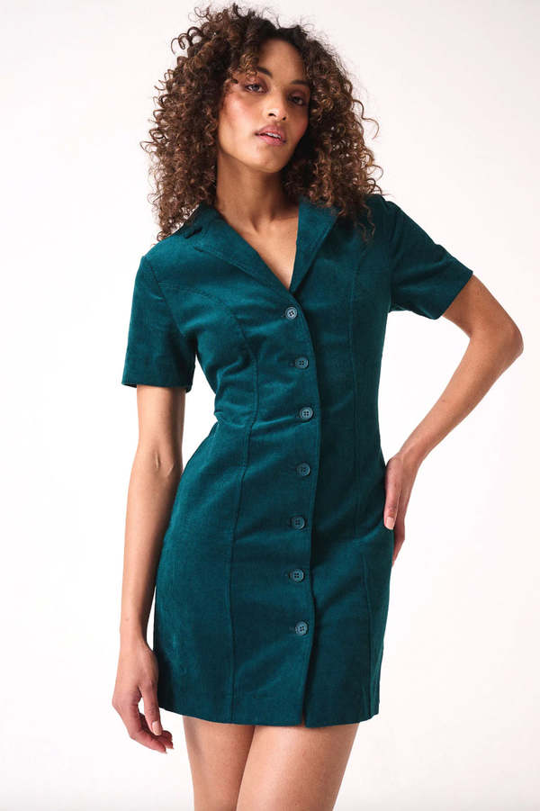 Rollas Francoise Stretch Cord Dress Forest Garmentory