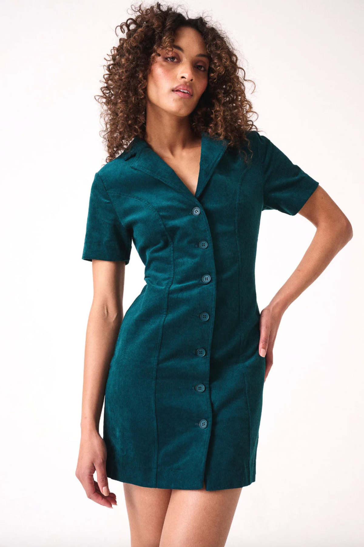 slim fit dress slacks Ros Panelled Cord Midi Dress-Green Fir