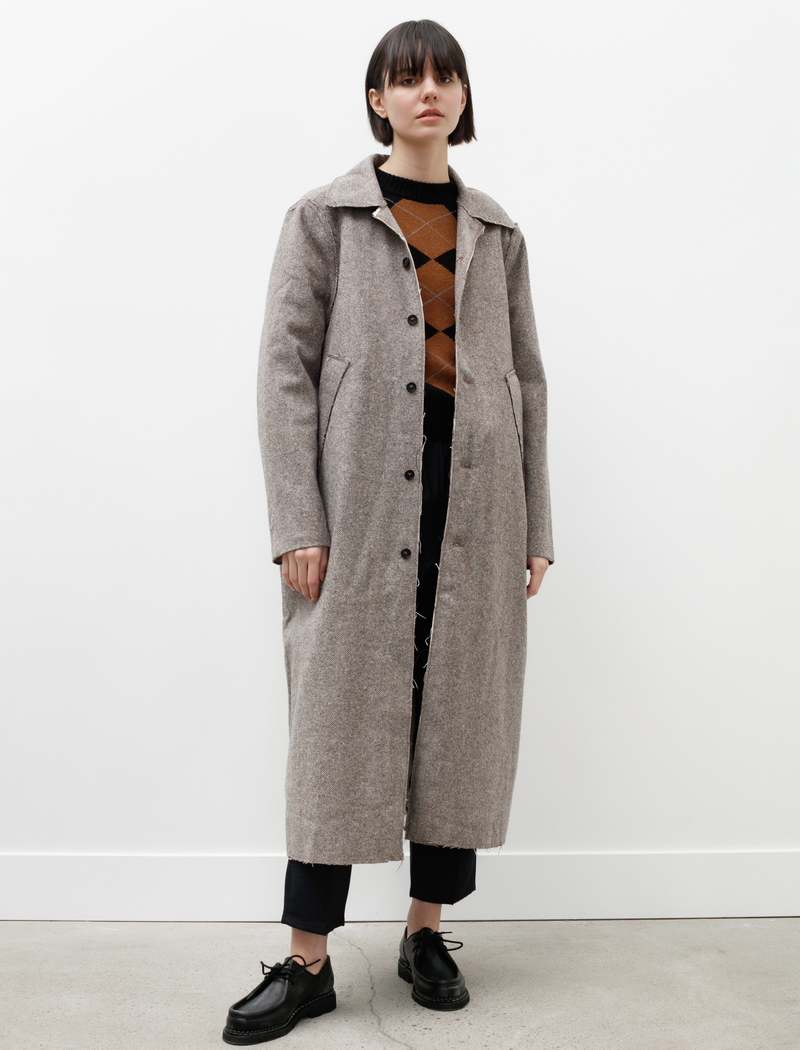 Camiel Fortgens Long Gap Wool Herringbone Brown Coat - Grey