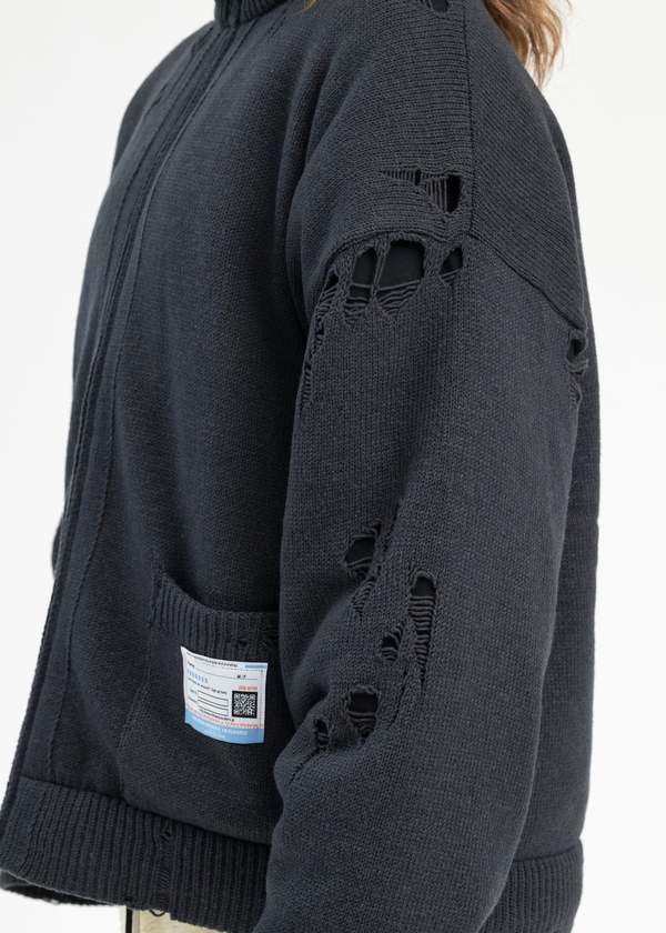 Black Padded Zip Knit Cardigan | Garmentory