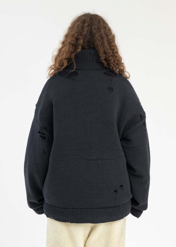 Black Padded Zip Knit Cardigan | Garmentory