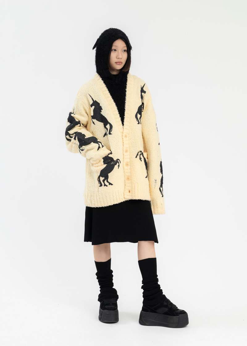トップス MASU-UNICORN GRUNGE CARDIGAN MASU(エムエーエスユー)のUNICORN GRUNGE CARDIGAN YELLOWの通販