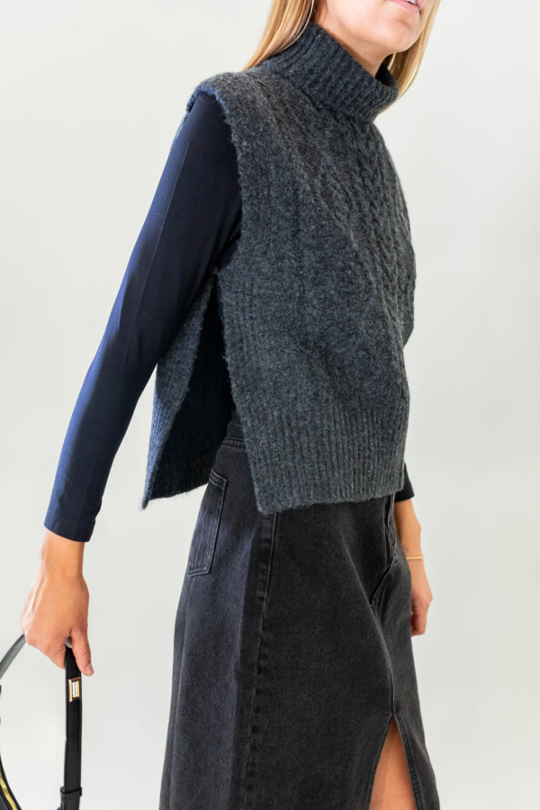 Tie-Waist Sleeveless Side Slit Sweater Vest