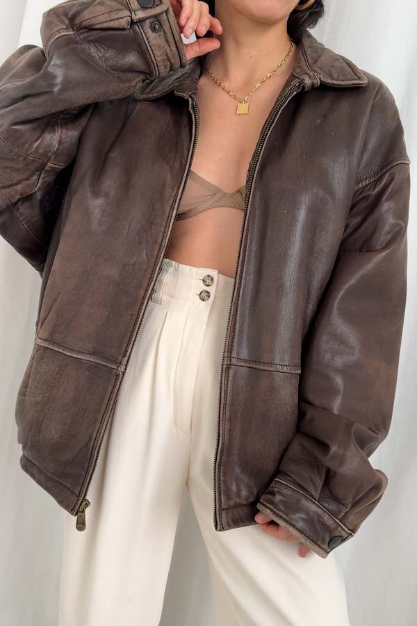 Vintage Unisex Nautica Leather Jacket - Brun | Garmentory