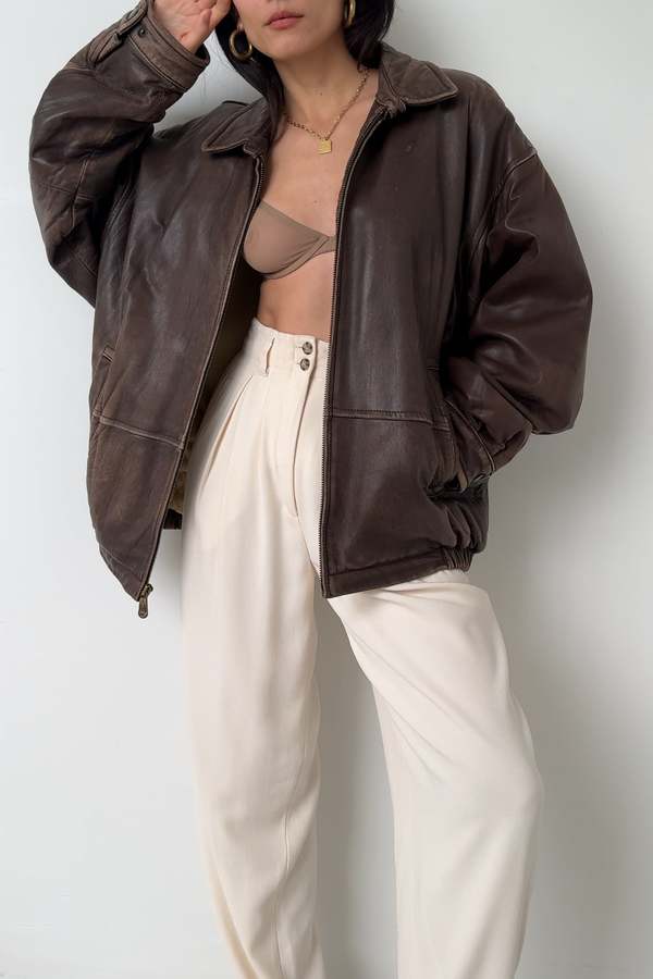 Vintage Unisex Nautica Leather Jacket - Brun | Garmentory