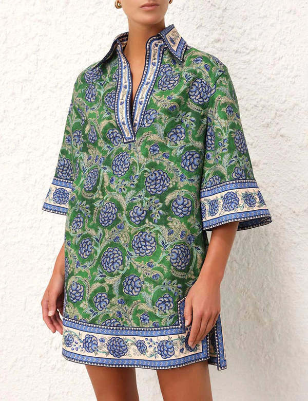Zimmermann Junie Tunic Dress - Green/Blue Floral | Garmentory