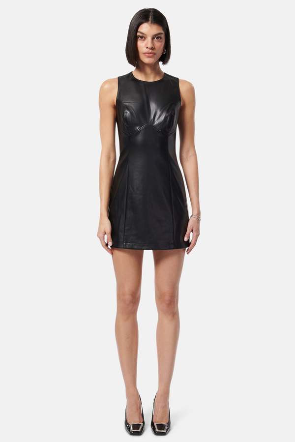 black vegan leather dress Leather Gathered Dress - Black main image 1