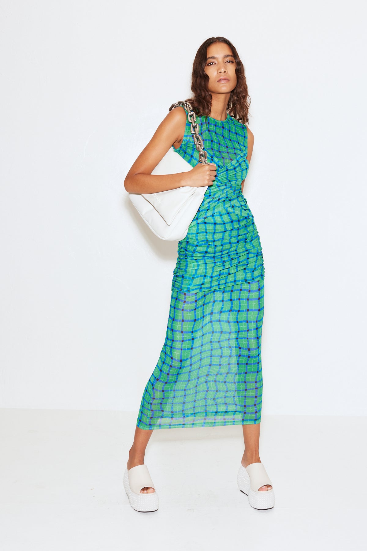 simon miller kinny mesh dress Kinny Dress in Green Plaid