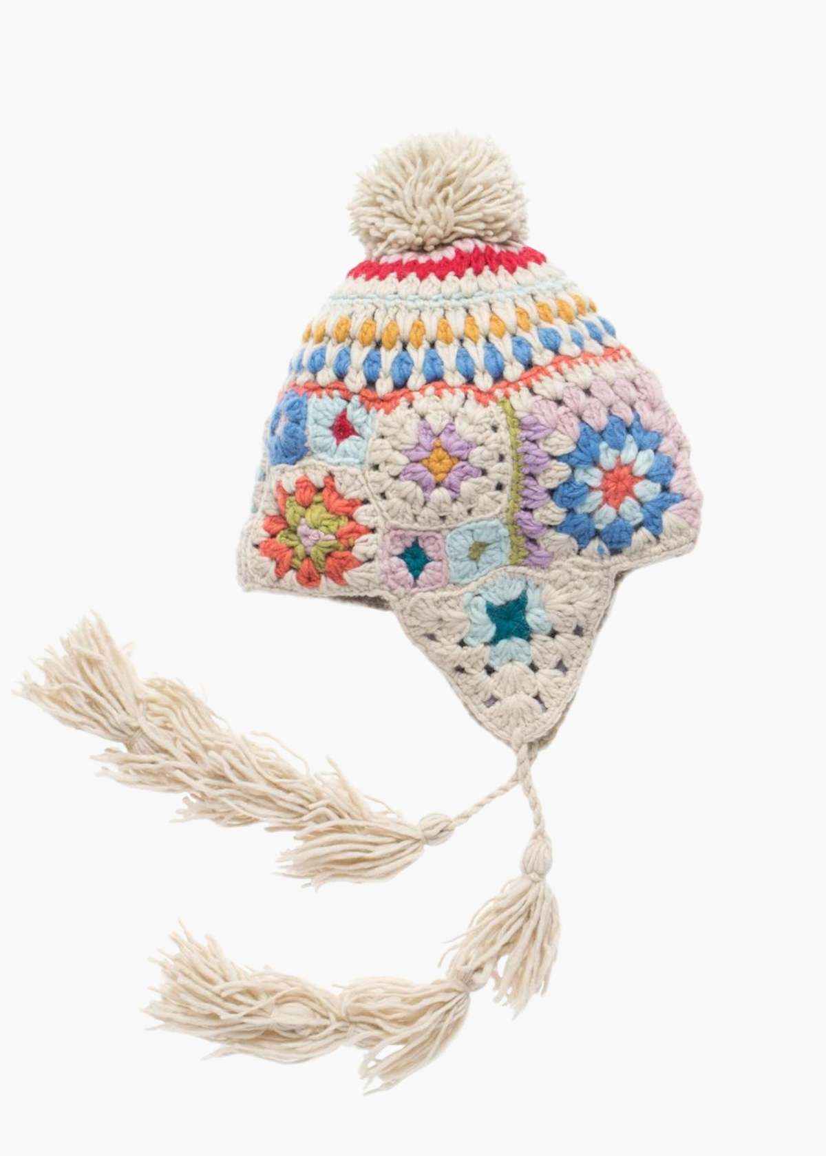 French Knot Women\'s Beanie Hat Beige Floral Woodstock Crochet Earflap Patchwork Hats – French Knot main image 4