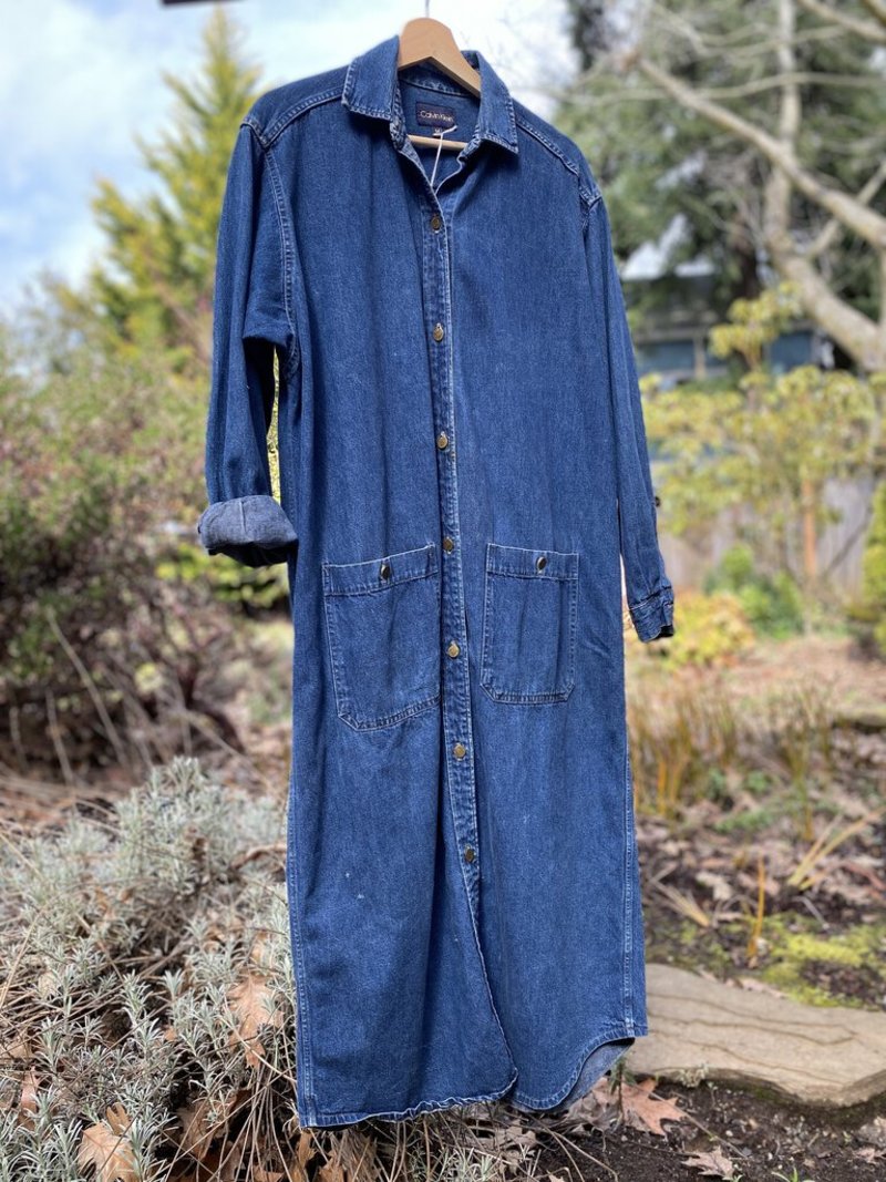 denim chore dress Draped Denim Utility Dress