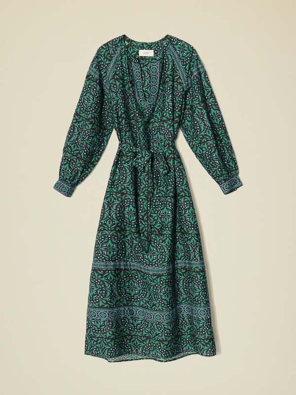 smoke green dress Meg Ankle Dress in Smoke Green Blockprint by ExVoto