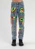 Richgainer Embroidery Patchwork Distreseed Jeans - Blue Multi - Thumbnail 1