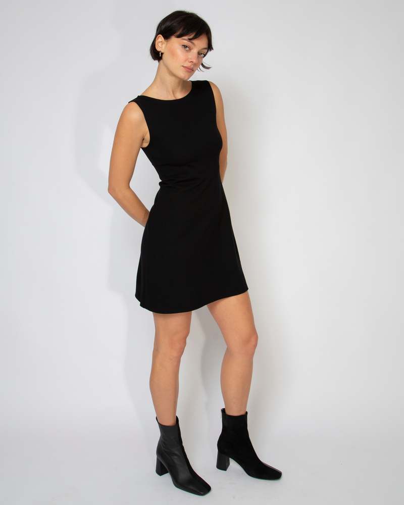 mini high neck black dress Black Scoop Neck Mini Dress