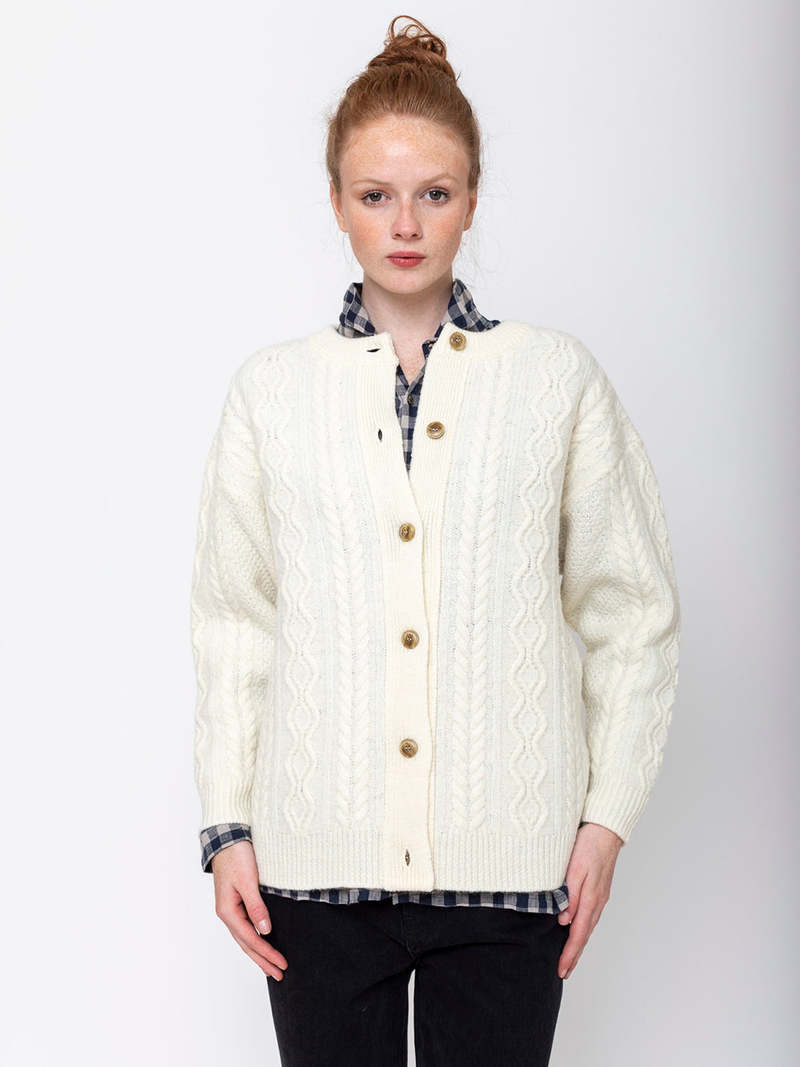 ICHI ANTIQUITES Two-Way Cable Cardigan - Natural