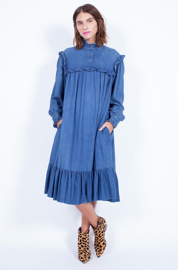 DENIM 70S RUFFLE DRESS (MEDIUM) Garmentory