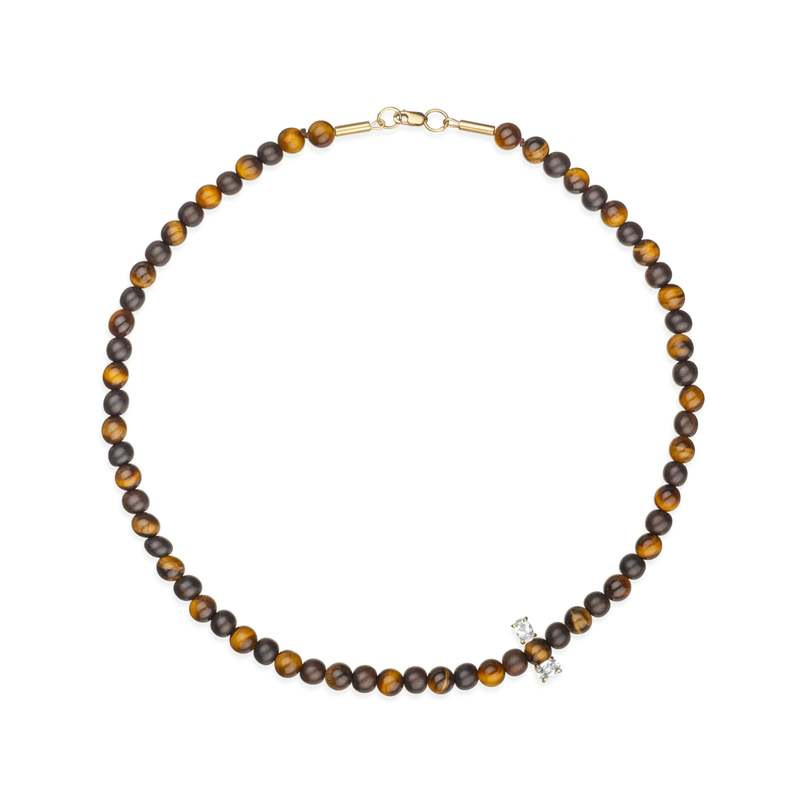 Ornate Collection Sapphire & Tiger's Eye Island Collar Necklace - 9kt Gold/Brown