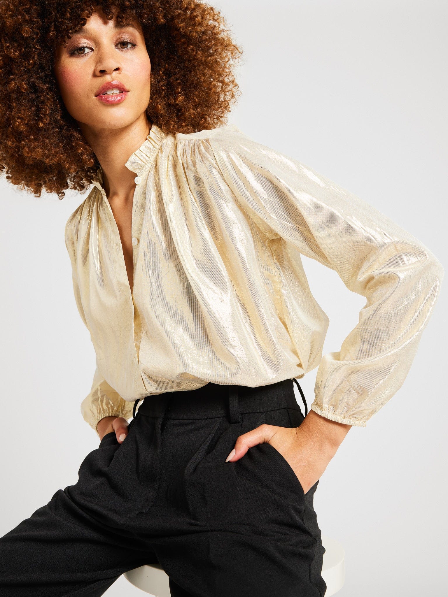Mille Francesca Top - Gold Lam | Garmentory